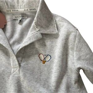 NWT Rae Dunn Womens Light Gray Pullover Polo Sweatshirt With Embroidered Pickleb